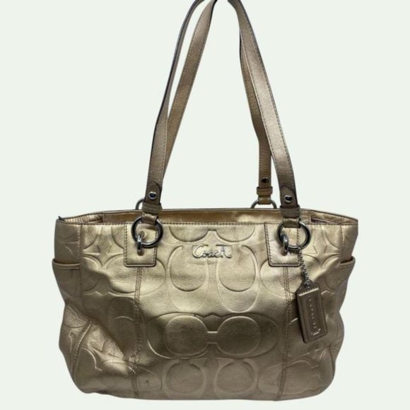Coach Handbags - COACH Medium/ Large Leather Gold Shoulder Bag